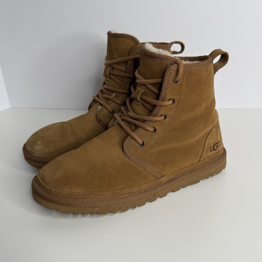 UGG Harkley Lace-up Chestnut Suede Wool Ankle Boots Shoes Men's Size 7 #1016472